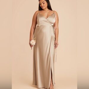 Birdy‎ Grey Cindy Matte Gold Silky Satin Front Slit Bridesmaid Wrap Dress NWT 2X